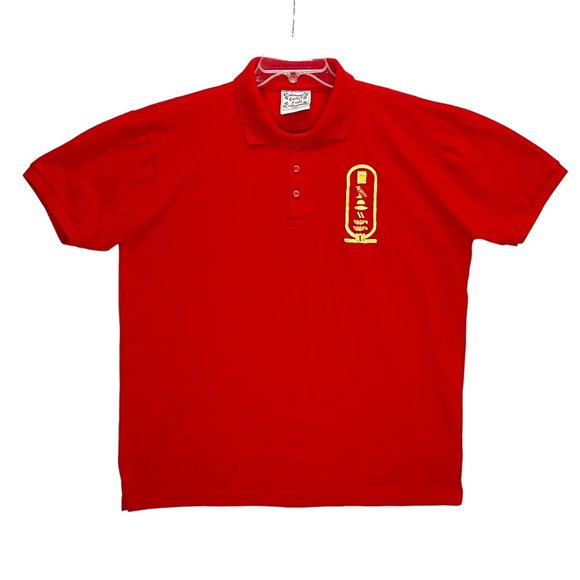 Carla Craft Polo Shirt Men's XXL Red 100% Egyptian Cotton Hieroglyph Embroidery - Picture 1 of 10